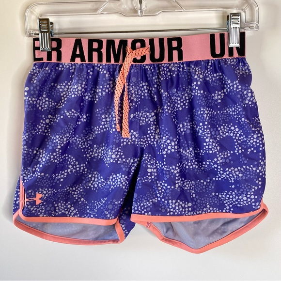 Under Armour Girls Running Shorts Youth Large Purple Folderover Waist Loose Fit - Picture 2 of 11